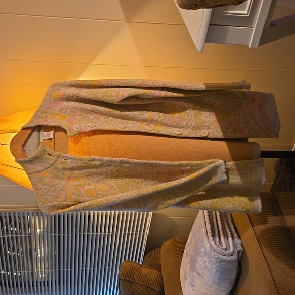 SUNDANCE Lambswool Long Coat Sweater Button Down Pockets Printed Knit Womens S - Picture 7 of 7